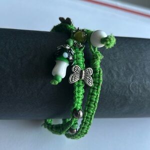 Women’s vintage dainty double layered green charm beaded bracelet one‎ size
